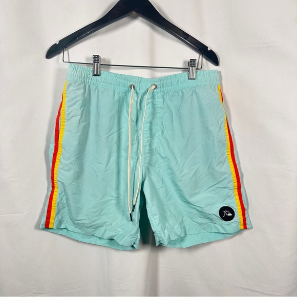 Quiksilver Retro Swim Trunks — Aqua w/ Rainbow Stripe (M) Surf Board Shorts - Picture 6 of 14
